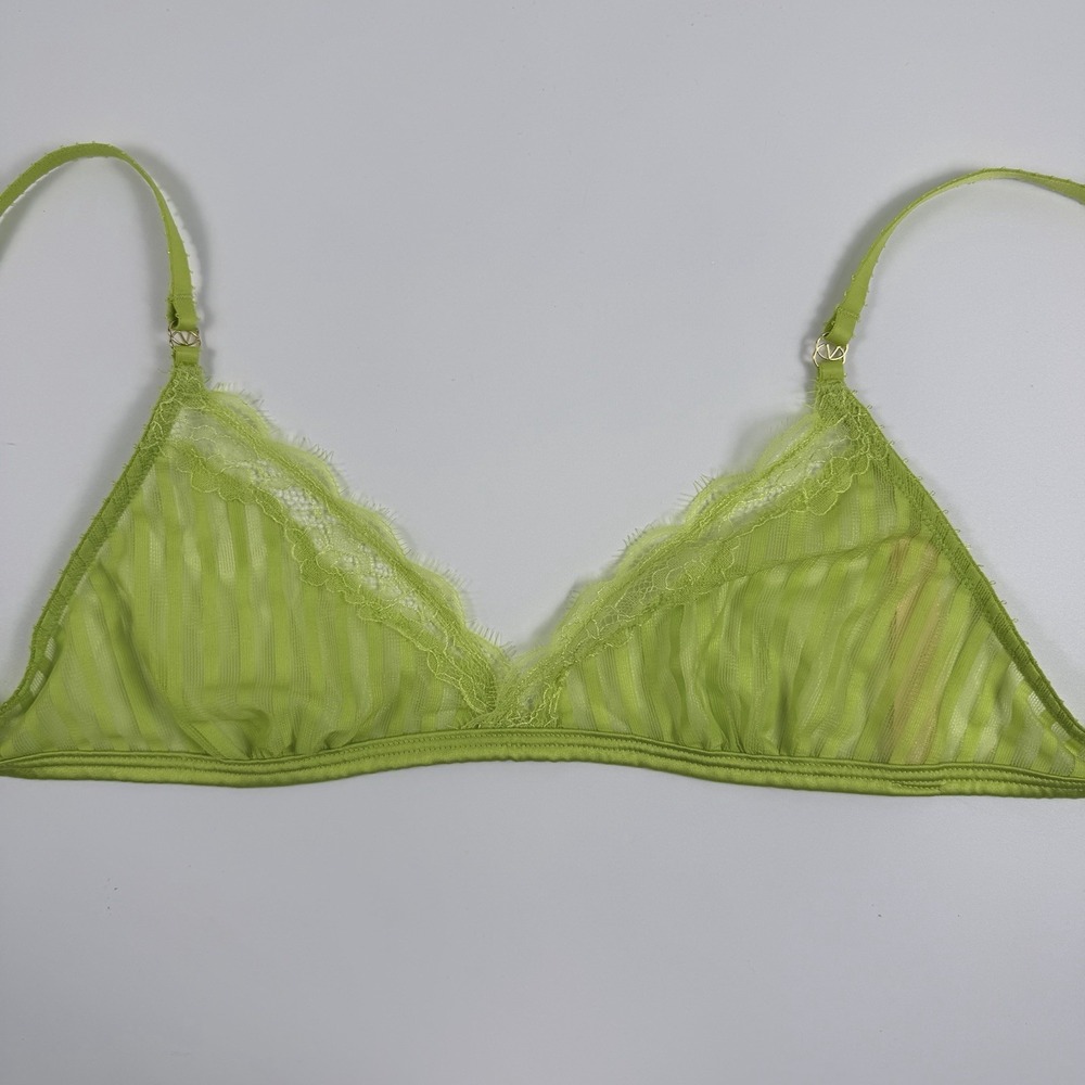 Victoria's Secret Tease Sheer Stripe Triangle Unlined Bralette Lime Green M NWT - Picture 2 of 6
